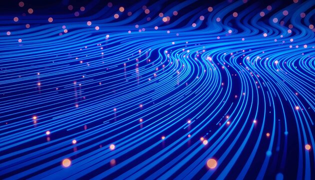 Luminous fiber optic lines represent fast internet data flow and bandwidth