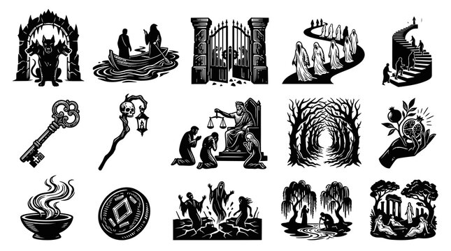 Mystical Symbols, Occult Icons, Grim Reaper, Key, Scales of Justice, Mythology