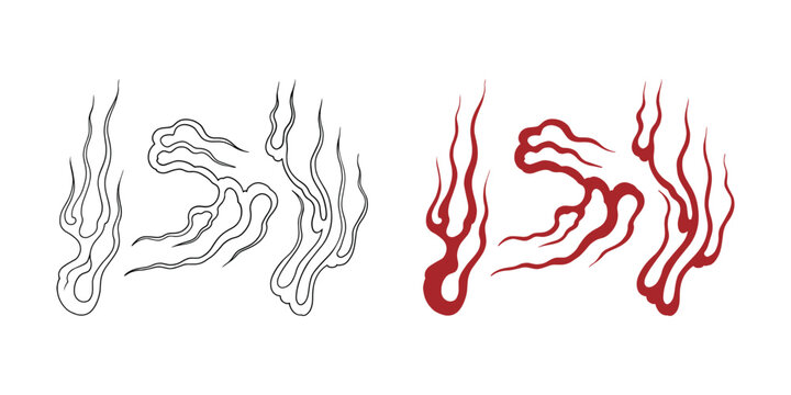 Hand drawn bundle of japanese flame traditional tattoo illustrations with grunge style outline style, great for element illustrations