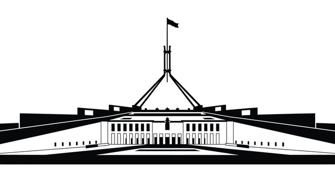Australian parliament house silhouette against a white background black and white vector illustration silhouette high quality professional detailed modern