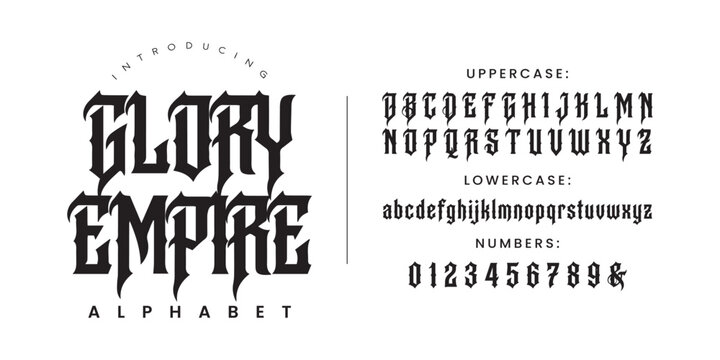 Glory Empire Alphabet Gothic Blackletter Font for Medieval Kingdom Branding Luxury Tattoo and Antique Label Design