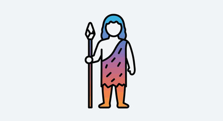 Fototapeta premium Caveman holding spear, prehistoric man, ancient hunter, primitive lifestyle icon