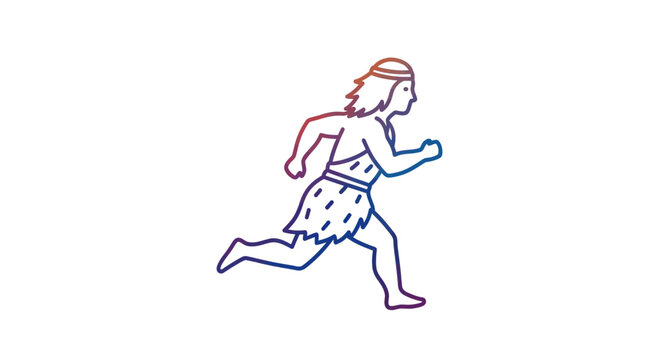 Caveman running, prehistoric man illustration, ancient human character, tribal clothing, dynamic motion