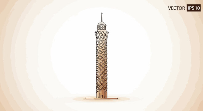 Cairo Tower illustration, landmark, modern architecture, Egypt, vector art