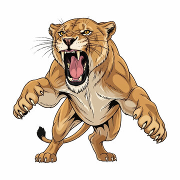 Fierce Lioness Roaring Aggressively with Mouth Wide Open.