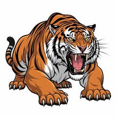 Obraz premium Fierce Tiger Roaring with Open Mouth and Sharp Teeth.