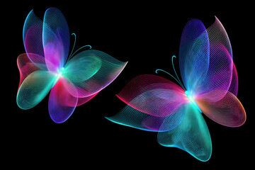Fototapeta premium Abstract butterfly neon butterfly glowing butterfly colorful butterfly digital art light trail black background fantasy modern vibrant color Abstract butterfly neon butterfly glowing butterfly