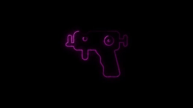 Animated neon glow gun with retro futuristic style on black background, neon gun