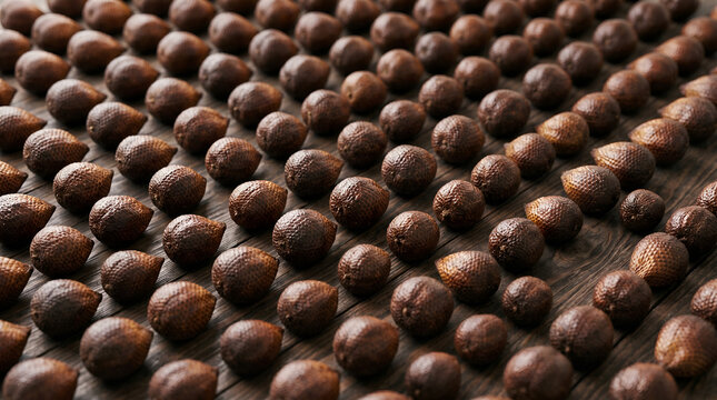 Artistic salak arrangement forming pattern, ideal for packaging, design, and tropical visuals.