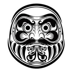 Fototapeta premium Stylized black and white illustration of a traditional Japanese Daruma doll face with intricate details.