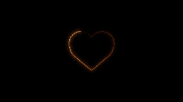 Glowing heart animation loop on black background, romantic love symbol, beating heart effect