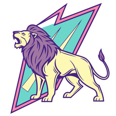 Retro eighties lion roaring with neon lightning. © Sirajum