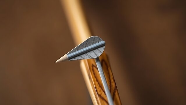 nocked. A single arrow nocked on a bowstring, focus on the arrowhead. event key visuals, club posters, designed for fitness apps and gym onboarding, used by event planners.