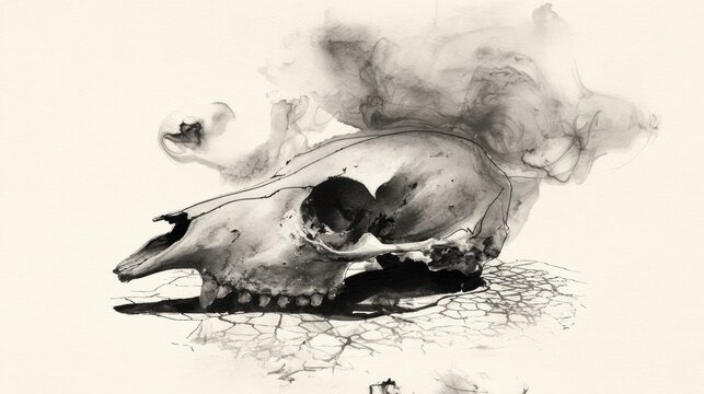 Artistic depiction of animal skull with abstract smoky visual effects