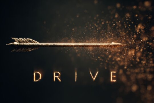 A single arrow pushing forward through resistance or particles, with dynamic glowing "Drive" text aligned