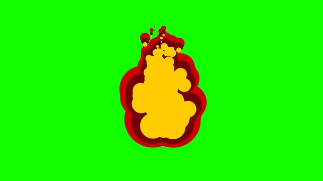Cartoon Flame Fire Animation with Stylized Red and Yellow Layers on Chroma Key Green Background for Motion Graphics