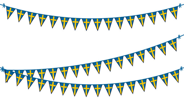 Swedish flag bunting garland, celebration decoration for national day, student party, midsommar and events