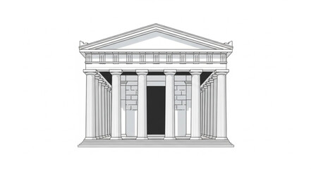 Ancient Greek Temple Facade with Columns and Pediment. © Retno