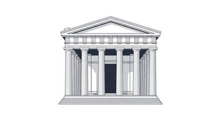 Ancient Greek Temple Facade With Columns and Pediment. © Retno