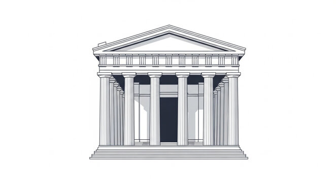 Ancient Greek Temple Facade With Columns and Pediment.