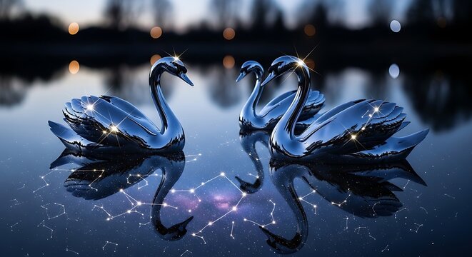 Silver Swans Mirror Water Alliteration Conceptual Art
