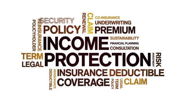 income protection animated word cloud-text design animation tag kinetic typography seamless loop.