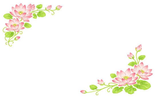 水彩ハスの花フレームB(背景透過)蓮華　睡蓮　蓮の花