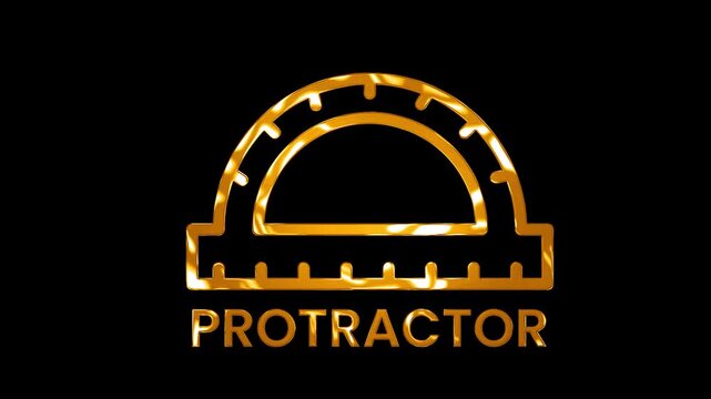 Golden protractor on Black Background with golden flow shine animation