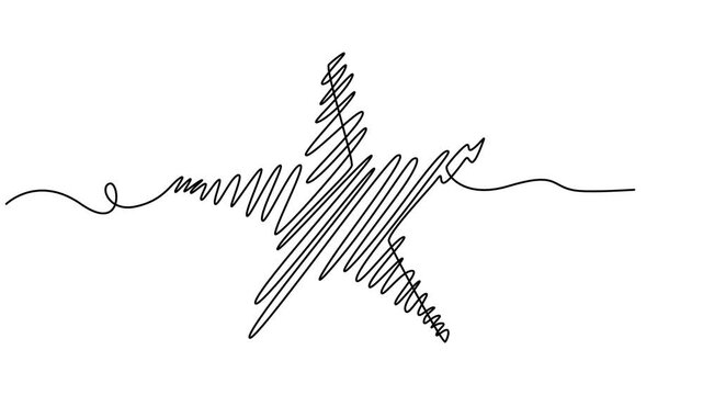 Self animated continuous one line drawing of a star shape vector illustration, Self drawing animation of star icon in continuous line art style. Animated single line, One line Drawing or illustration