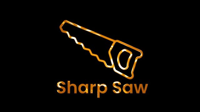 Golden sharp saw on Black Background with golden flow shine animation