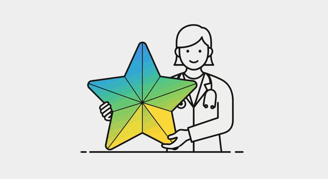 Doctor holding a colorful star, representing excellent healthcare and patient satisfaction
