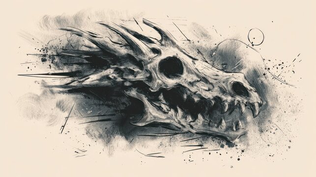 Dramatic dragon skull illustration on textured background for various uses