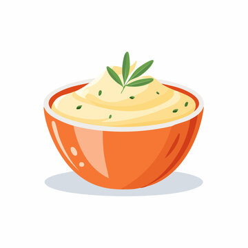 Mashed Potatoes in Orange Bowl with Rosemary Garnish