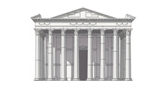 Classical Greek Temple Facade with Columns and Pediment.