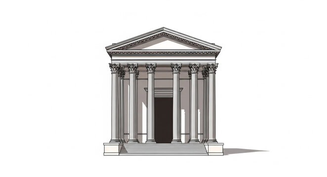 Classical Greek Temple Facade with Columns and Pediment.