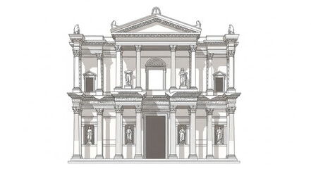 Baroque Church Facade Drawing Architectural Detail. © Shella