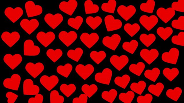 Red Hearts Pattern on Black Background