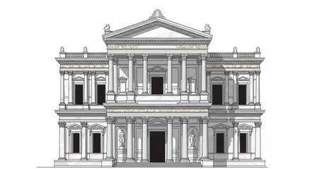 Classical Greek Roman Building Facade with Columns and Pediment. © Shella