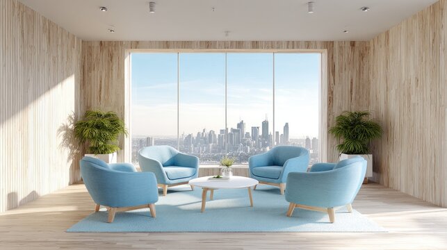 Modern lounge with city view