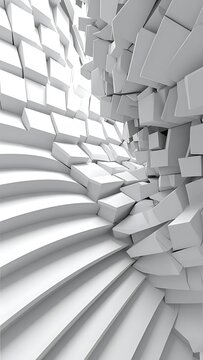 A white 3D geometric abstract artwork with protruding blocks