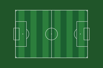 Top view soccer field vector illustration with striped green grass pattern and white markings © lightofearth