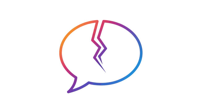 Broken Speech Bubble Icon with Gradient Colors, Communication Breakdown Concept