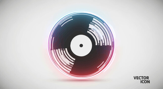 Abstract Vinyl Record Icon with Colorful Glitch Effect and Sound Waves