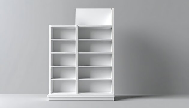 A white shelving unit with multiple cubbies against a gray wall