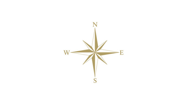 Elegant Gold Compass Rose Icon on White Background