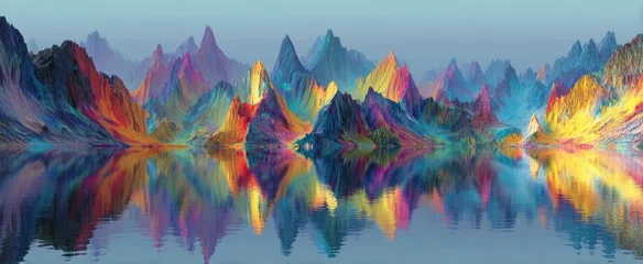 Fototapete Reflection Colorful mountains reflected in still water under a soft sky  © Fauzi