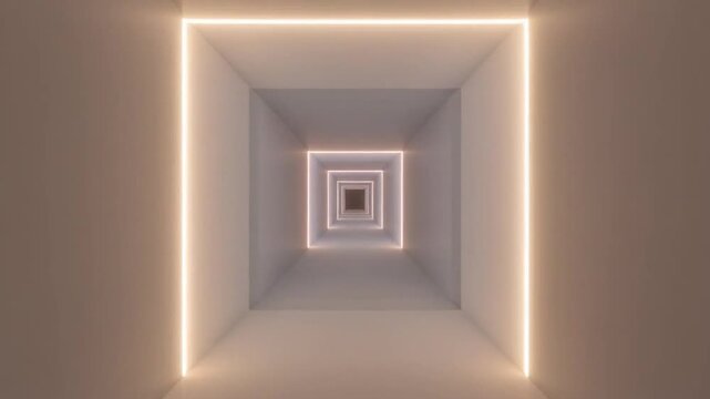 Abstract glowing geometric tunnel, infinite corridor, futuristic light path, concept background