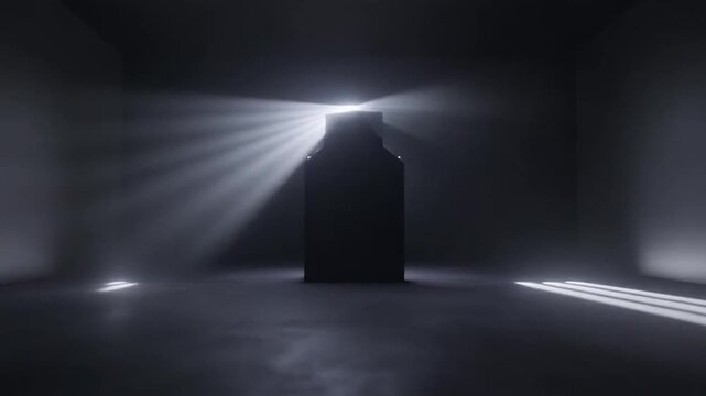 Dark Room with Light Rays Shining on Geometric Shape