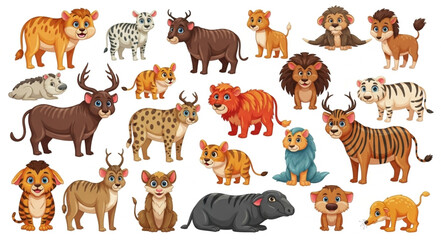 Collection of Diverse Wild Animals in Cartoon Style. © Malik