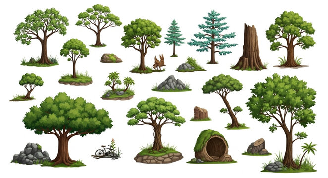 Collection of Diverse Trees and Natural Elements.